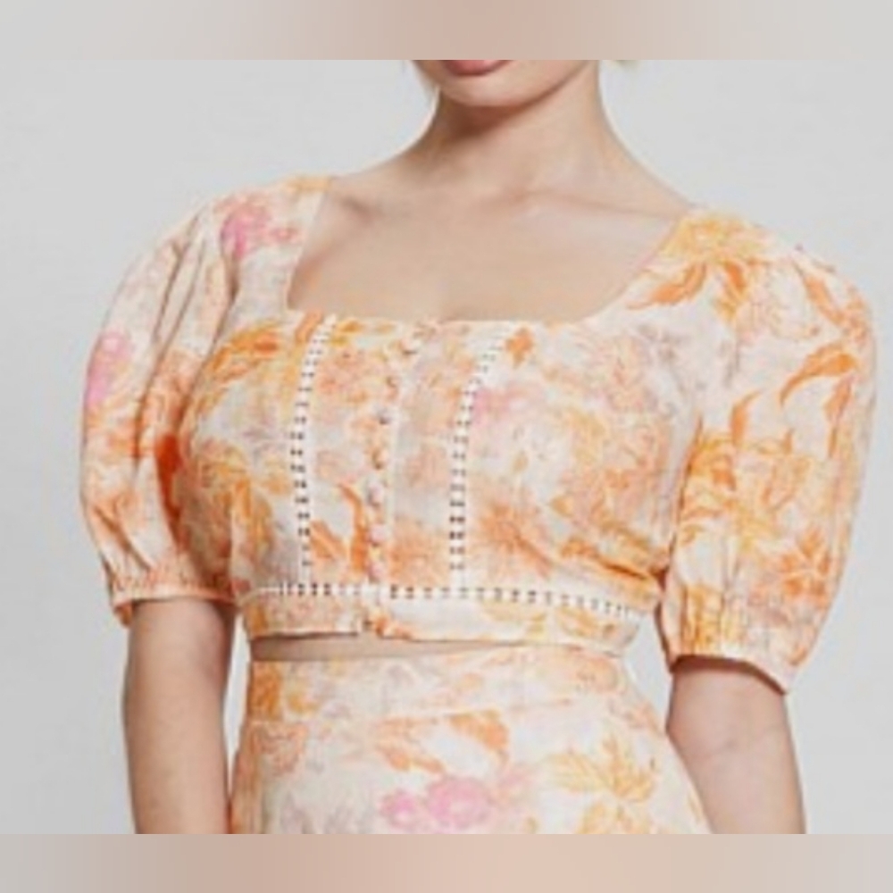New Guess Women's Cassandra Square-Neck Puff Sleeve Top Size M
